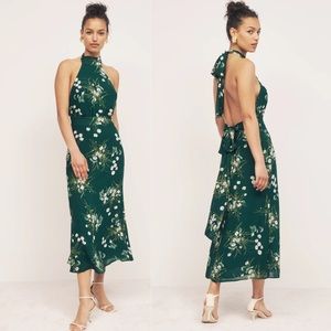 Reformation Green Floral Halter Maxi Dress